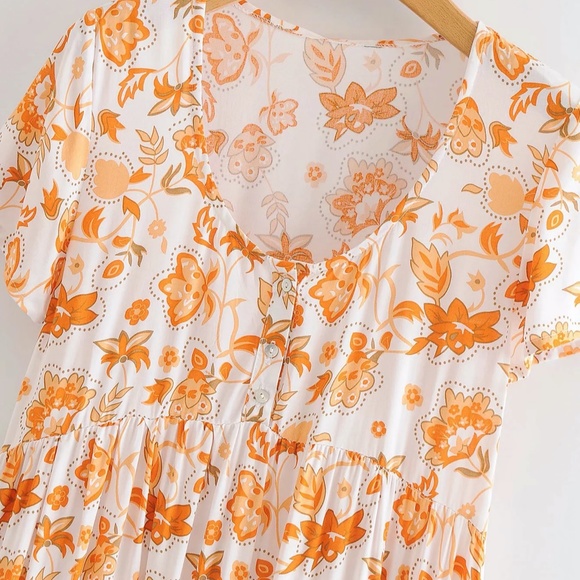 boho gypsy floral print ruffle hem midi dress - Picture 7 of 7